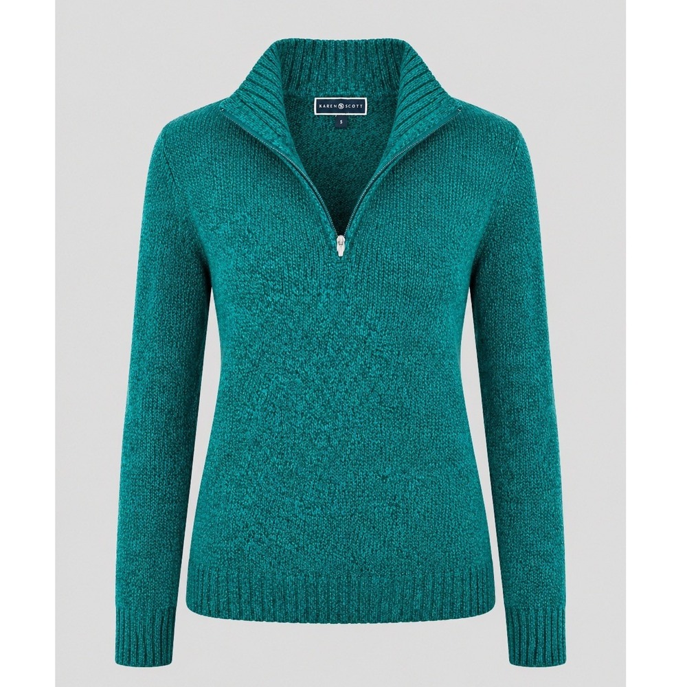 Karen Scott Teal Marled 1/4 Zip Sweater Womens XS Mock Neck Pullover